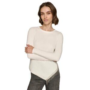 KARL LAGERFELD *Minor Error* Asymmetrical Crystal-Trim Ivory Sweater L $119